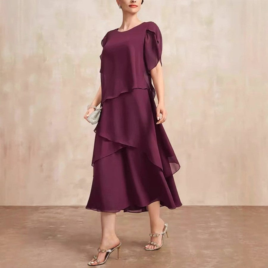 Women’s Layered Midi Dress Elegant Chiffon Design 3