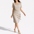 Women’s Layered Midi Dress Lightweight Short Sleeve Style 0