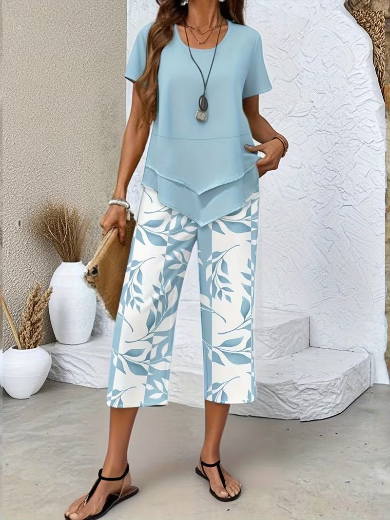 Women’s Leaf Print Coordinated Set Relaxed Fit Top and Trousers 1