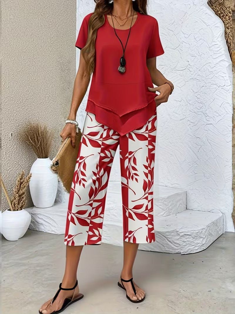 Women’s Leaf Print Coordinated Set Relaxed Fit Top and Trousers 2