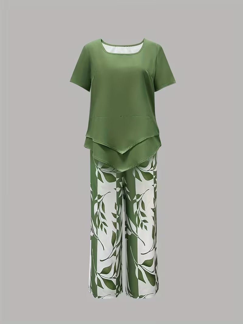 Women’s Leaf Print Coordinated Set Relaxed Fit Top and Trousers 4