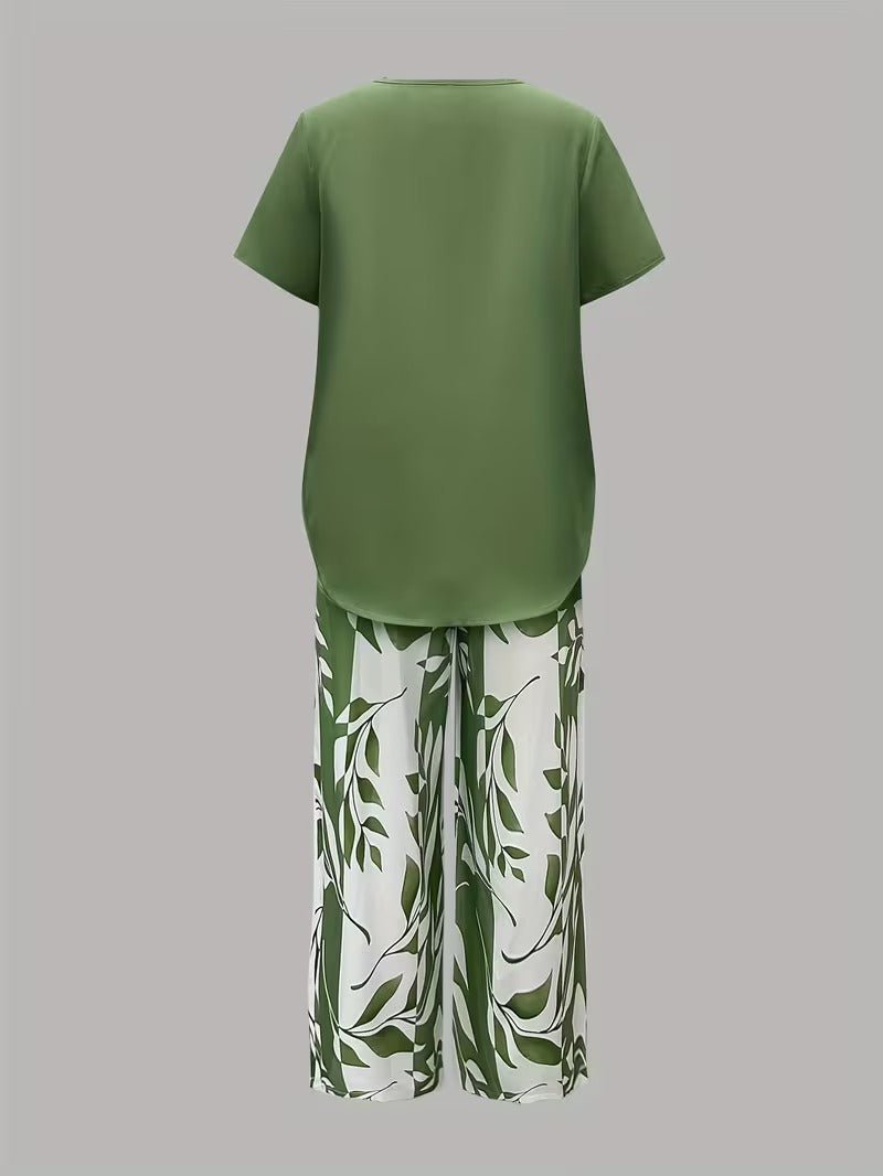 Women’s Leaf Print Coordinated Set Relaxed Fit Top and Trousers 5