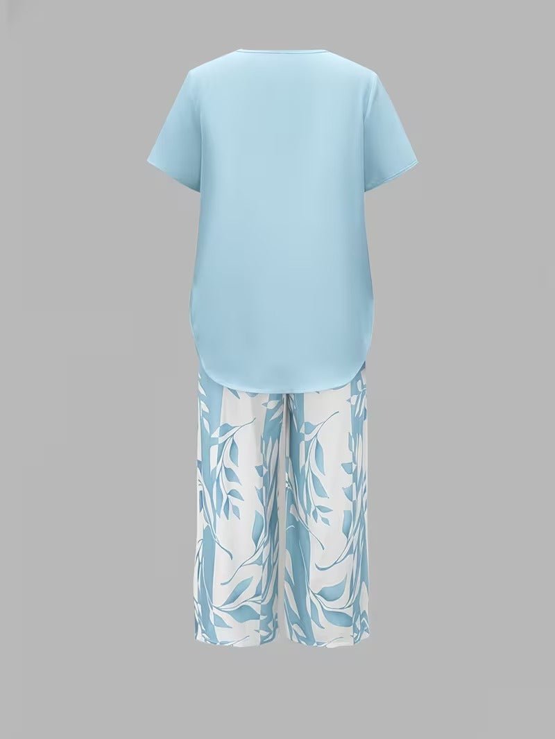 Women’s Leaf Print Coordinated Set Relaxed Fit Top and Trousers 7