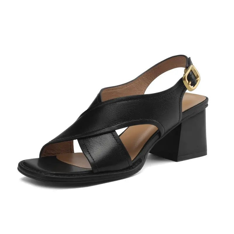 Women’s Leather Fisherman Sandals Crossover Design Low Block Heel 3