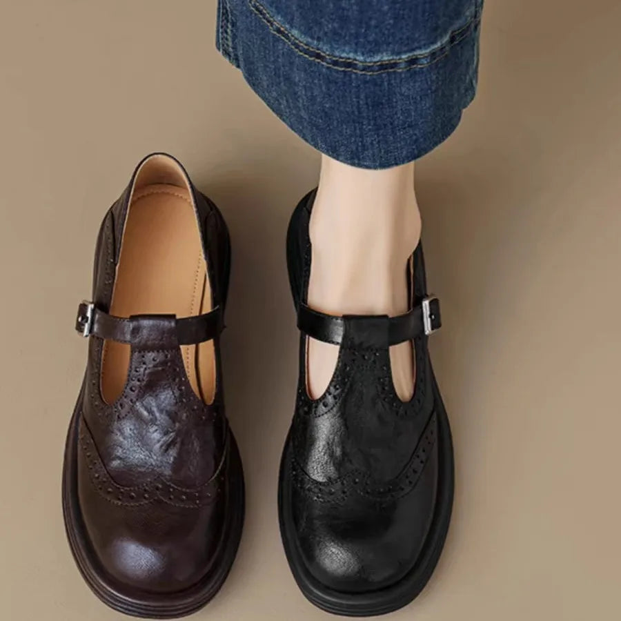 Women’s Leather T-Strap Shoes Elegant Vintage Design 1