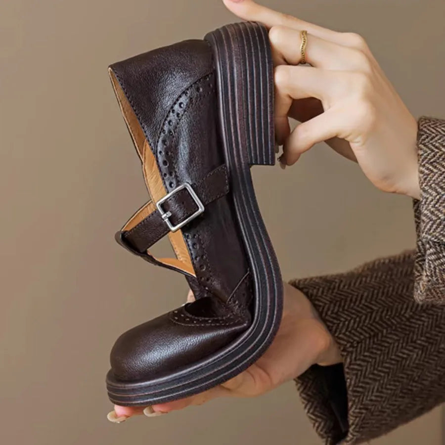 Women’s Leather T-Strap Shoes Elegant Vintage Design 3