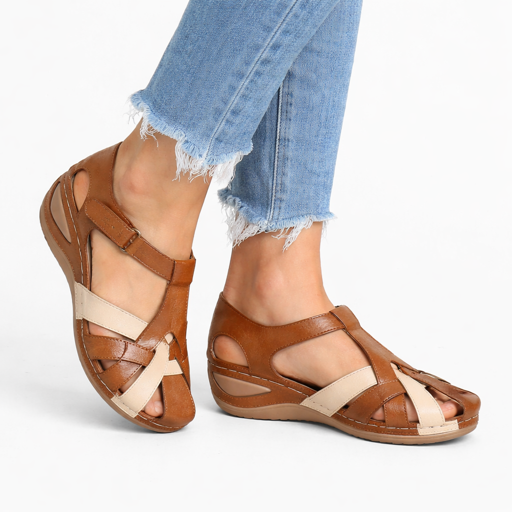 Women’s Leather Wedge Sandals Cushioned Footbed for Comfort 0