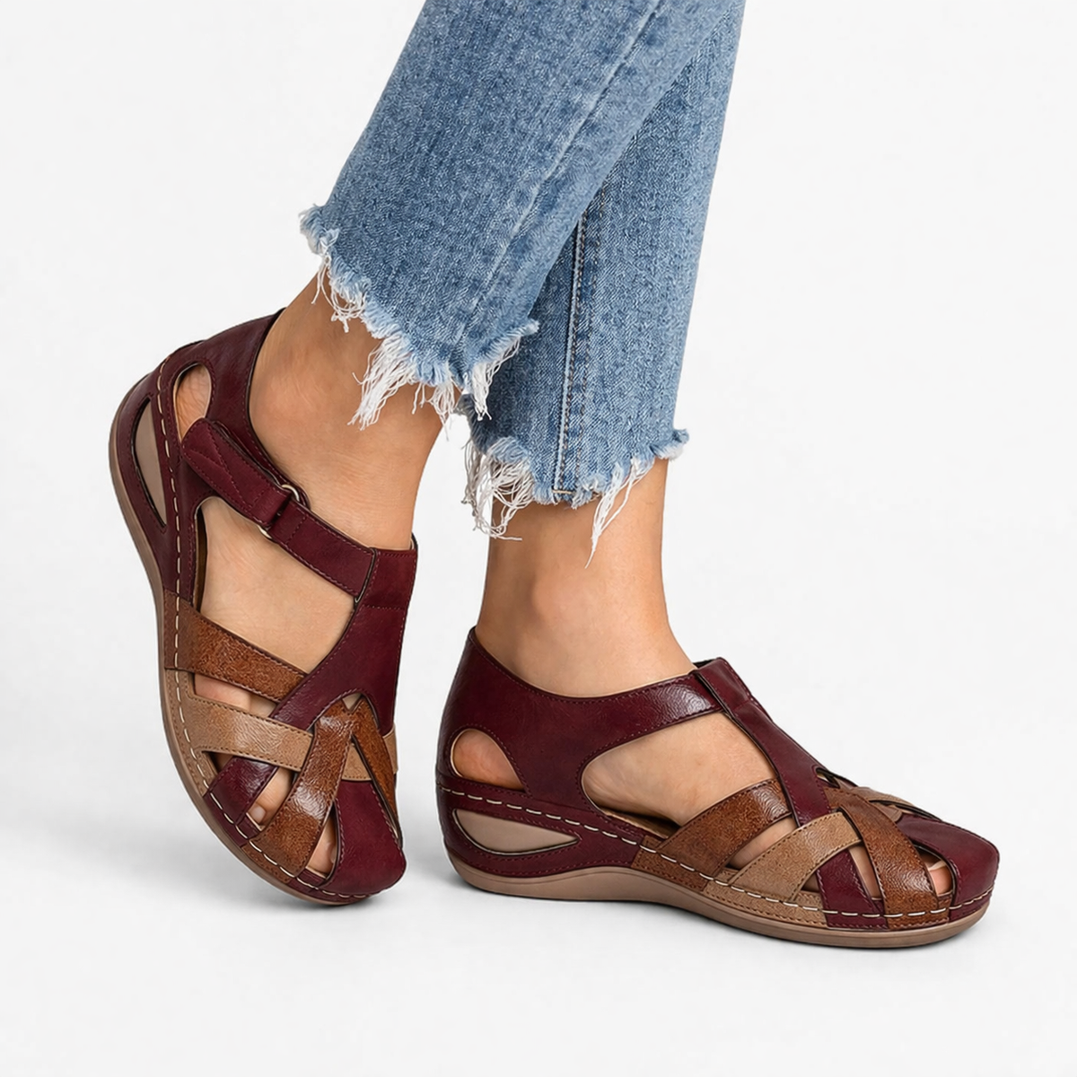 Women’s Leather Wedge Sandals Cushioned Footbed for Comfort 1