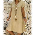 Women’s Linen A-Line Mini Dress Elegant V-Neck Design 0