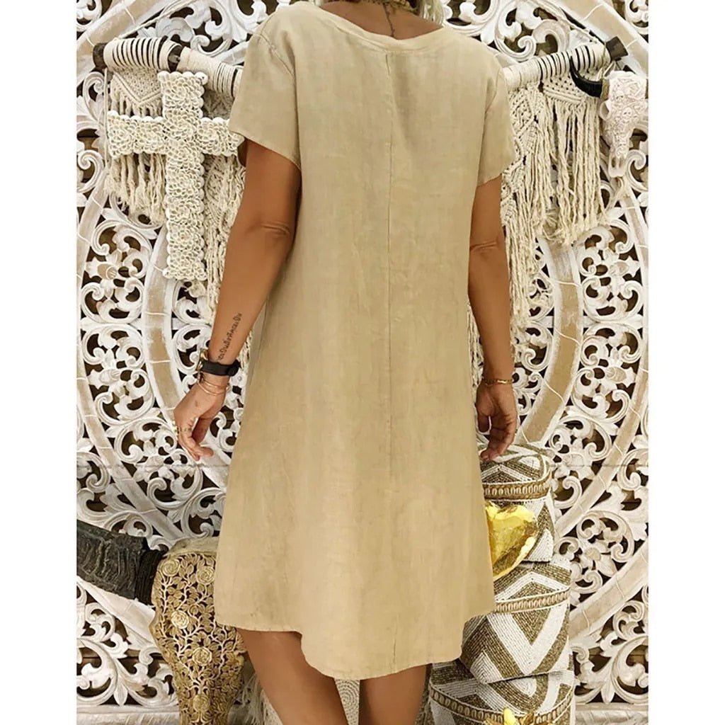 Women’s Linen A-Line Mini Dress Elegant V-Neck Design 1