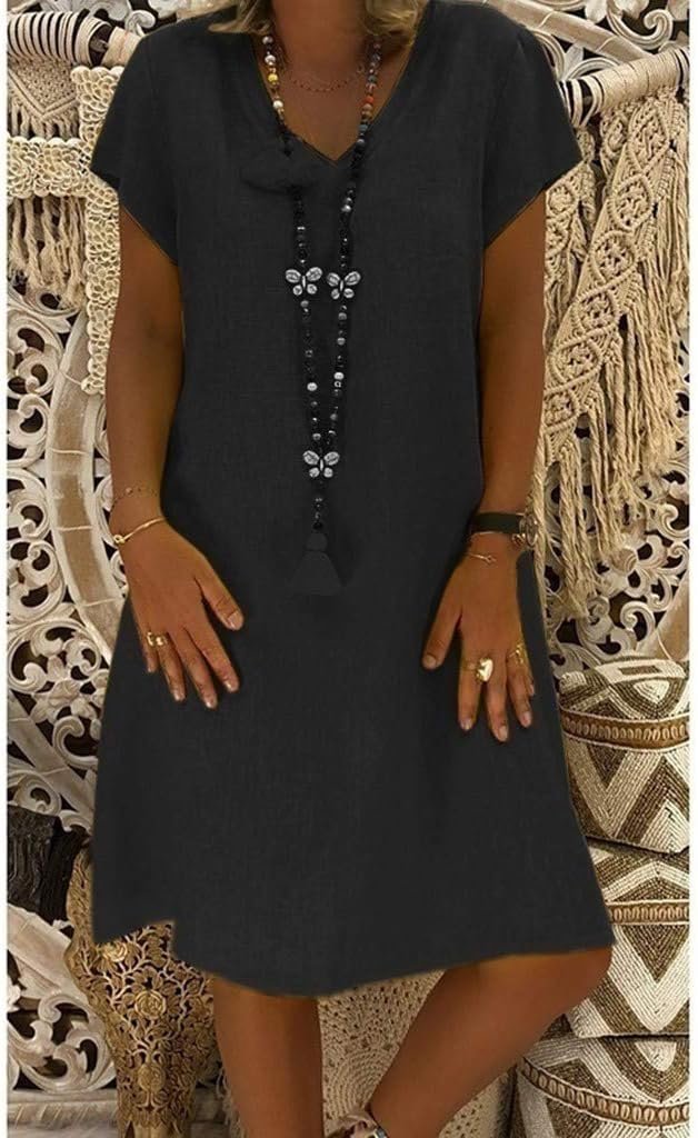 Women’s Linen A-Line Mini Dress Elegant V-Neck Design 2