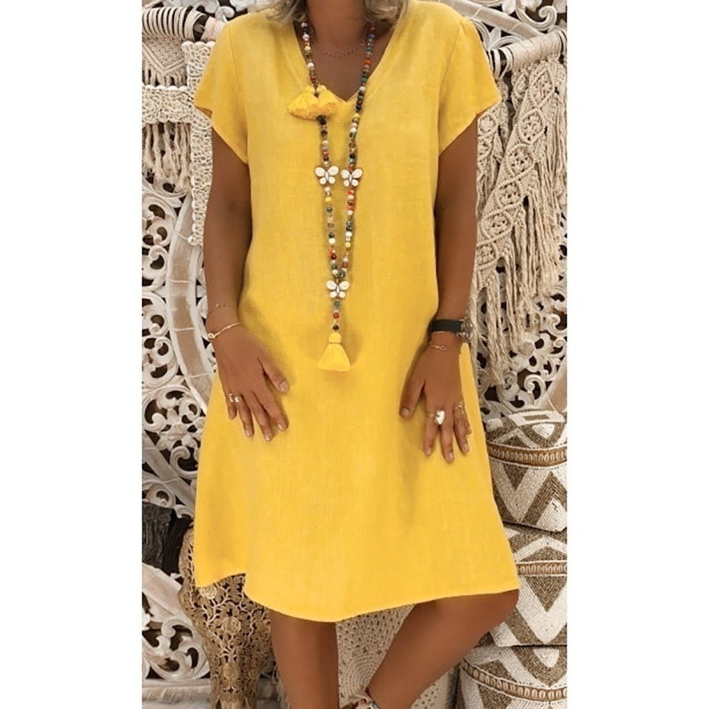 Women’s Linen A-Line Mini Dress Elegant V-Neck Design 3