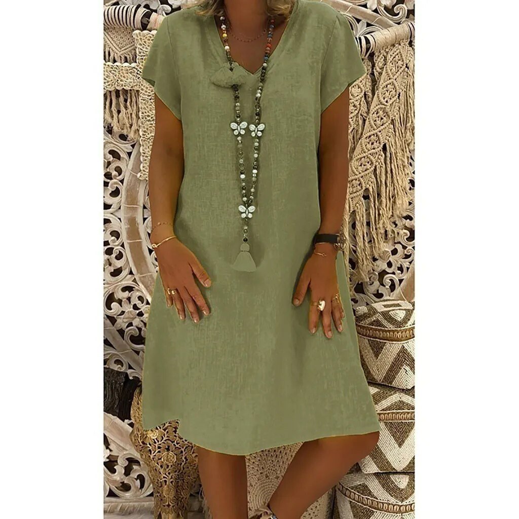 Women’s Linen A-Line Mini Dress Elegant V-Neck Design 5