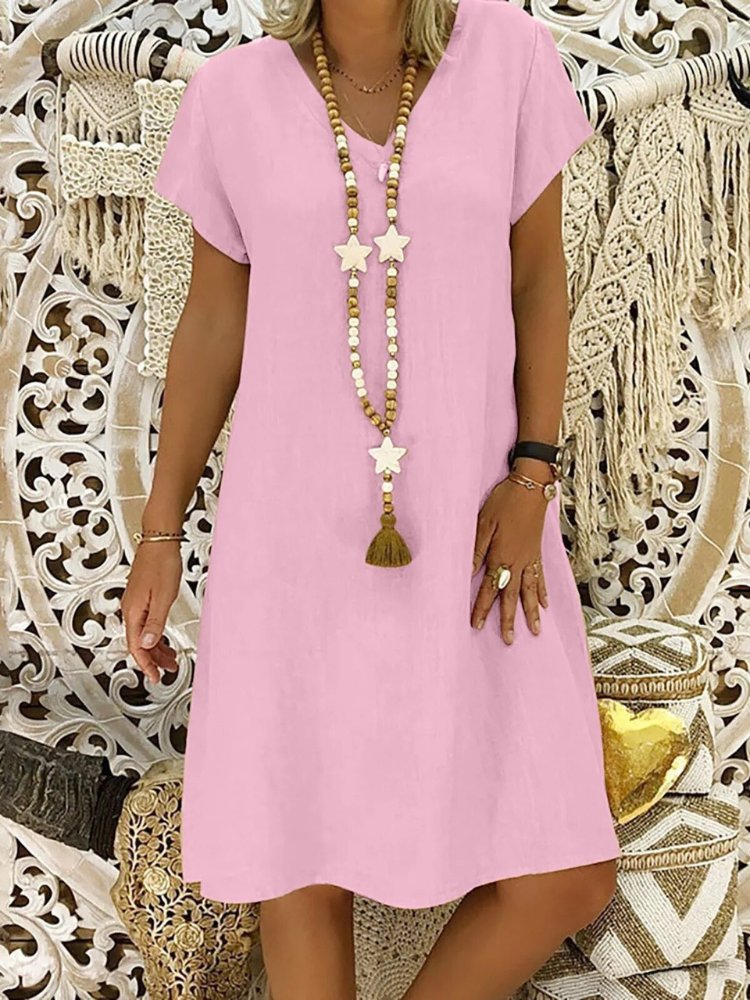 Women’s Linen A-Line Mini Dress Elegant V-Neck Design 6