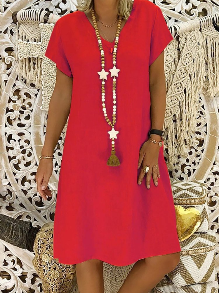 Women’s Linen A-Line Mini Dress Elegant V-Neck Design 7