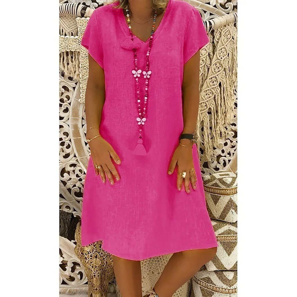 Women’s Linen A-Line Mini Dress Elegant V-Neck Design 8
