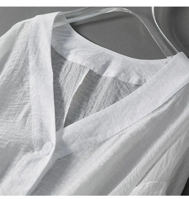Women’s Linen Blouse V-Neck Batwing Sleeves Summer Style 1