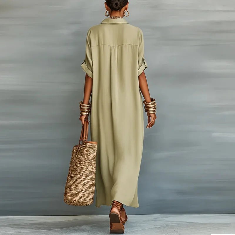 Women’s Linen Maxi Dress Relaxed Button-Down Style 1
