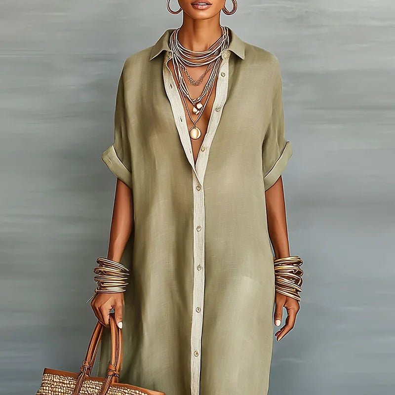 Women’s Linen Maxi Dress Relaxed Button-Down Style 2