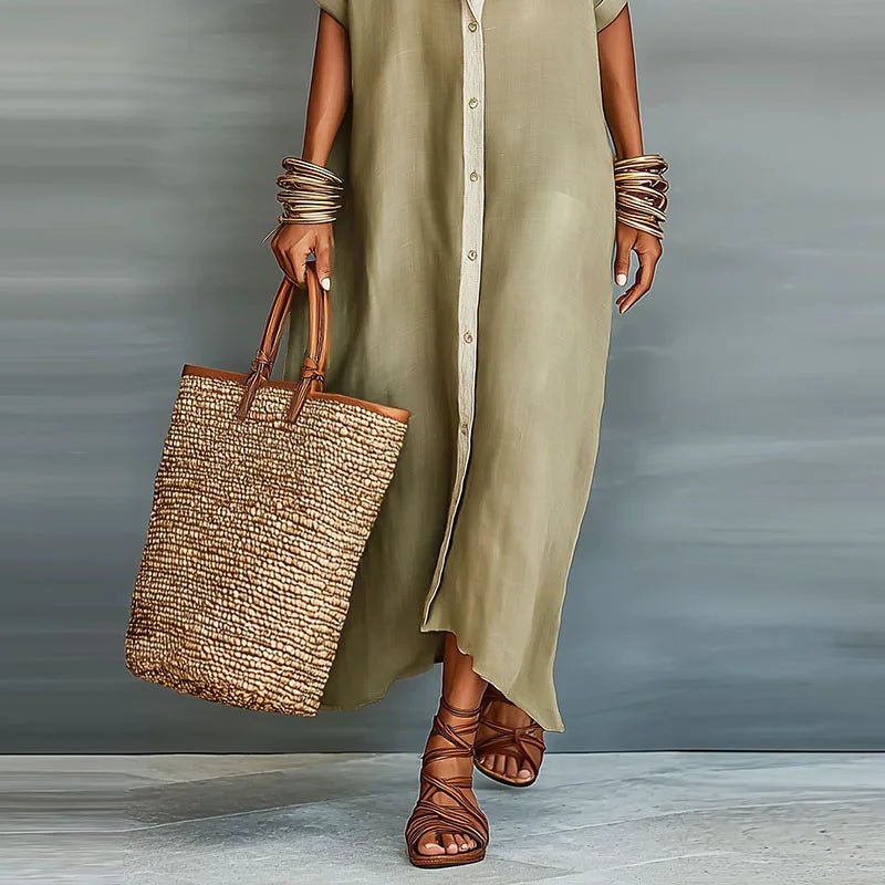 Women’s Linen Maxi Dress Relaxed Button-Down Style 3
