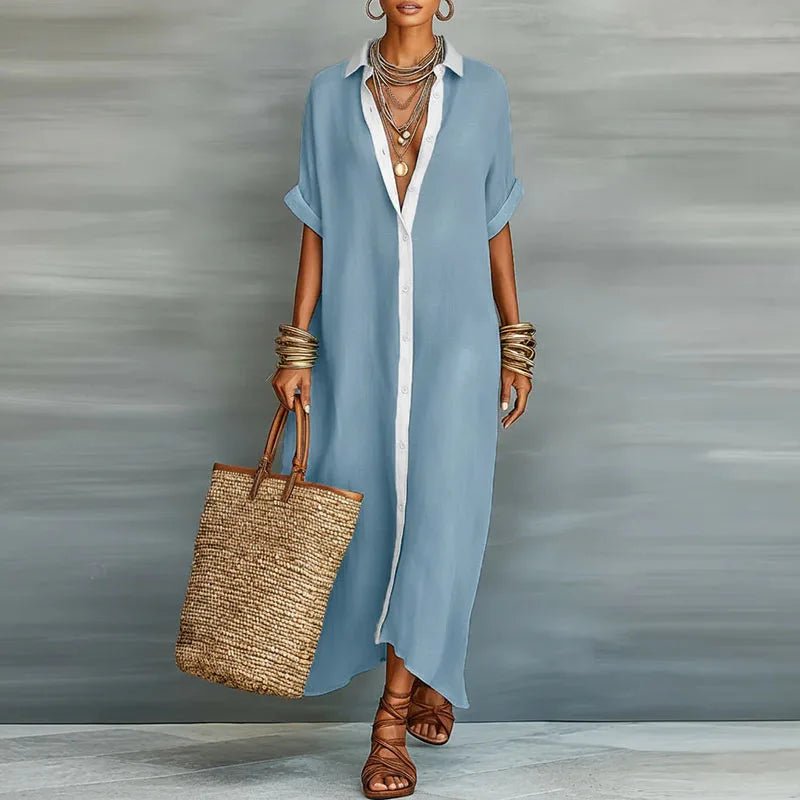 Women’s Linen Maxi Dress Relaxed Button-Down Style 6