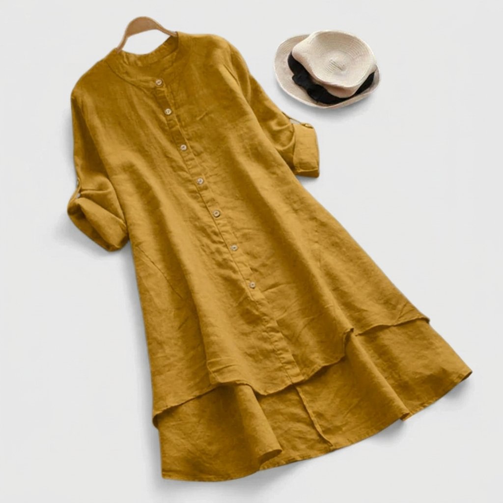 Women’s Linen Shirt Dress Modern Layered Hem Design 0