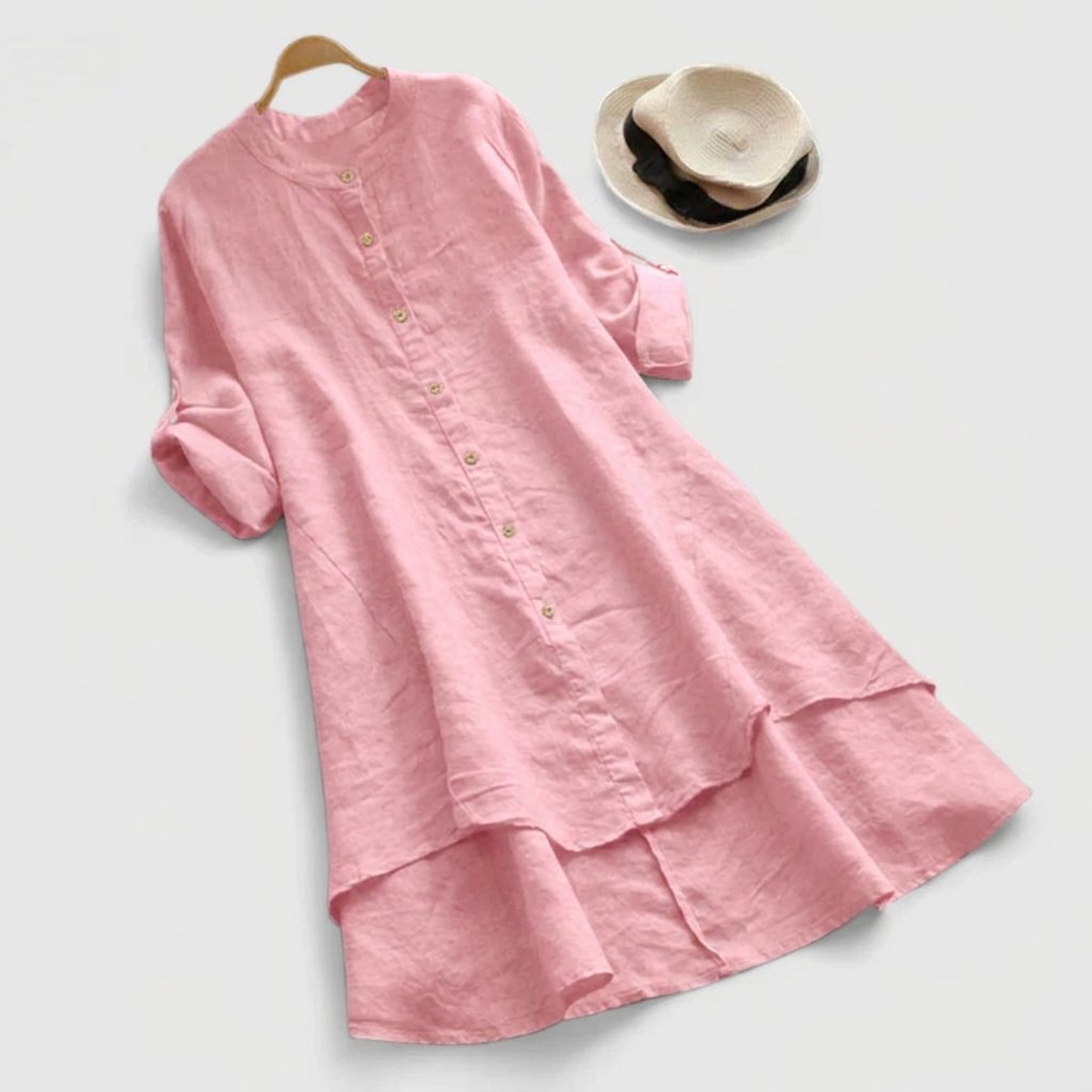 Women’s Linen Shirt Dress Modern Layered Hem Design 1