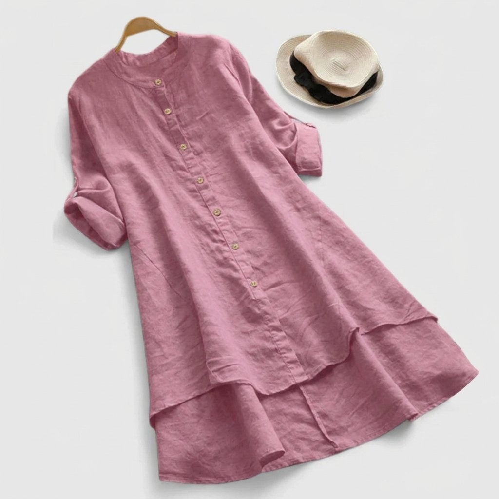 Women’s Linen Shirt Dress Modern Layered Hem Design 2