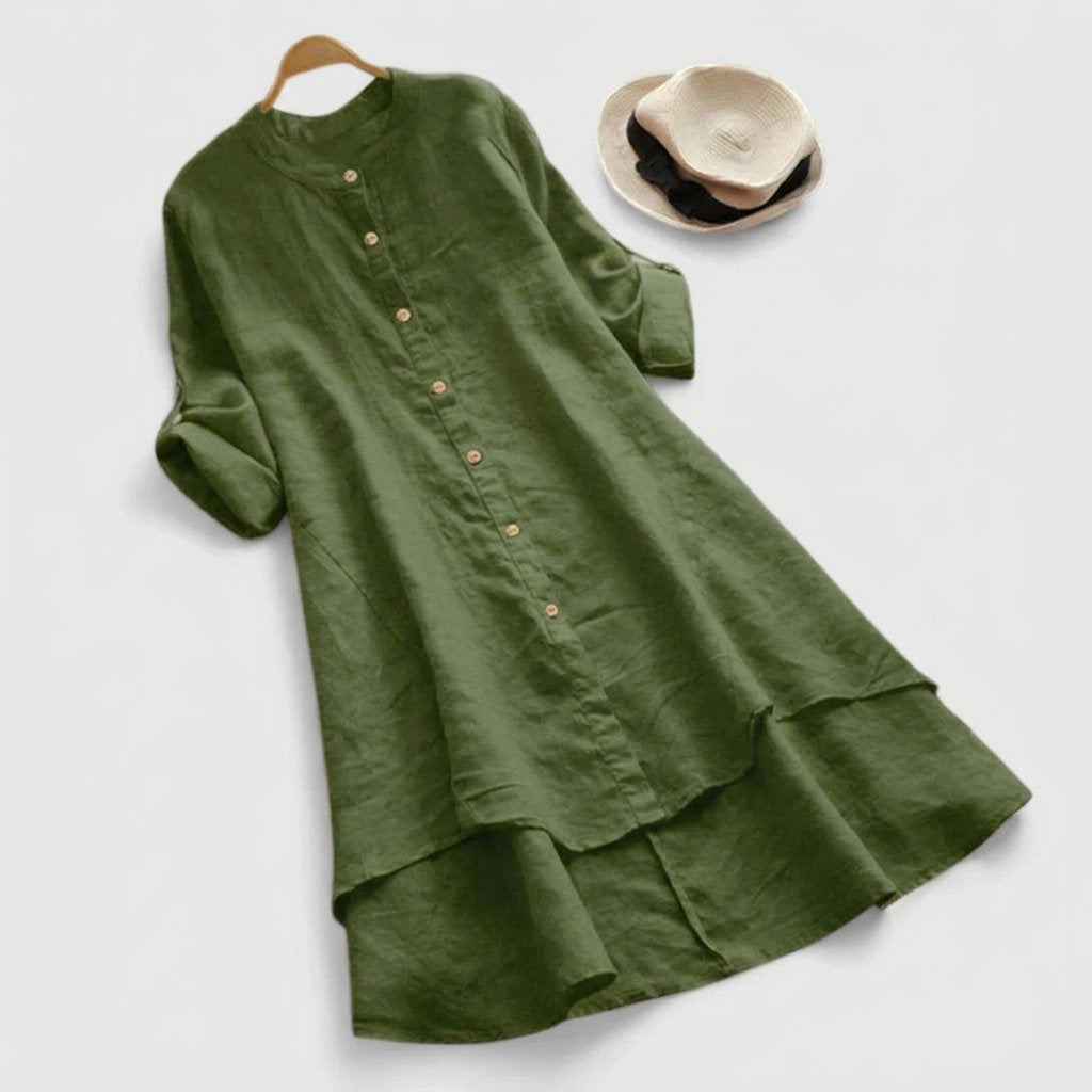 Women’s Linen Shirt Dress Modern Layered Hem Design 3
