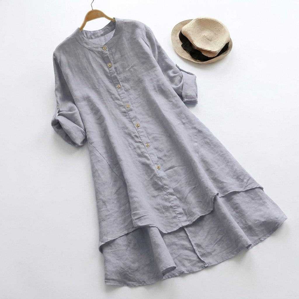 Women’s Linen Shirt Dress Modern Layered Hem Design 4