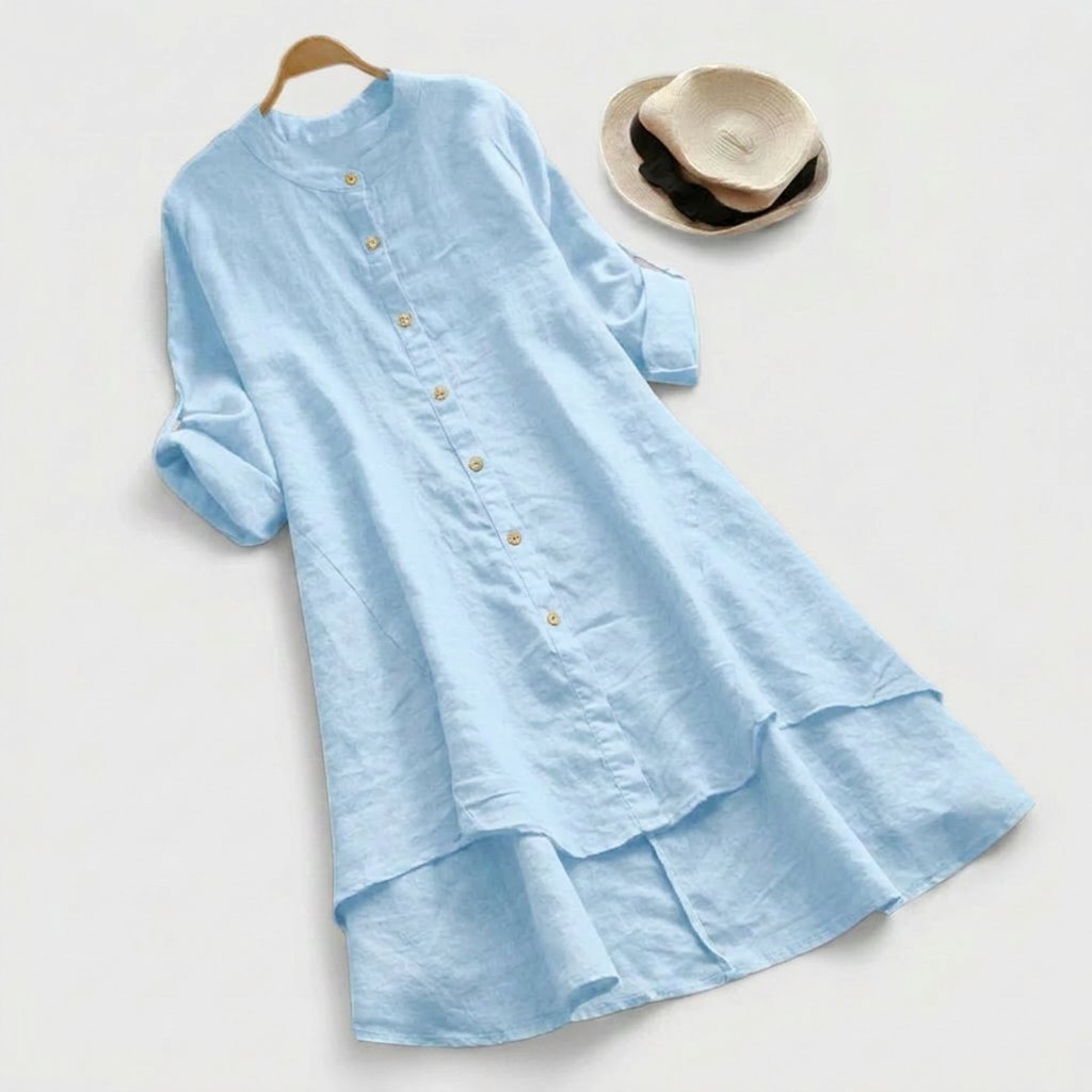 Women’s Linen Shirt Dress Modern Layered Hem Design 5