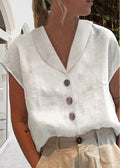 Women’s Linen Top Relaxed Fit Cap Sleeves Summer Style 0