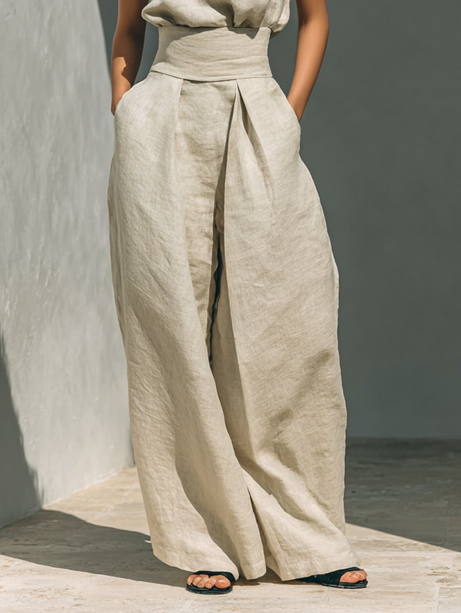 Women’s Linen Two Piece Set Sleeveless Top and Wide Leg Pants 6
