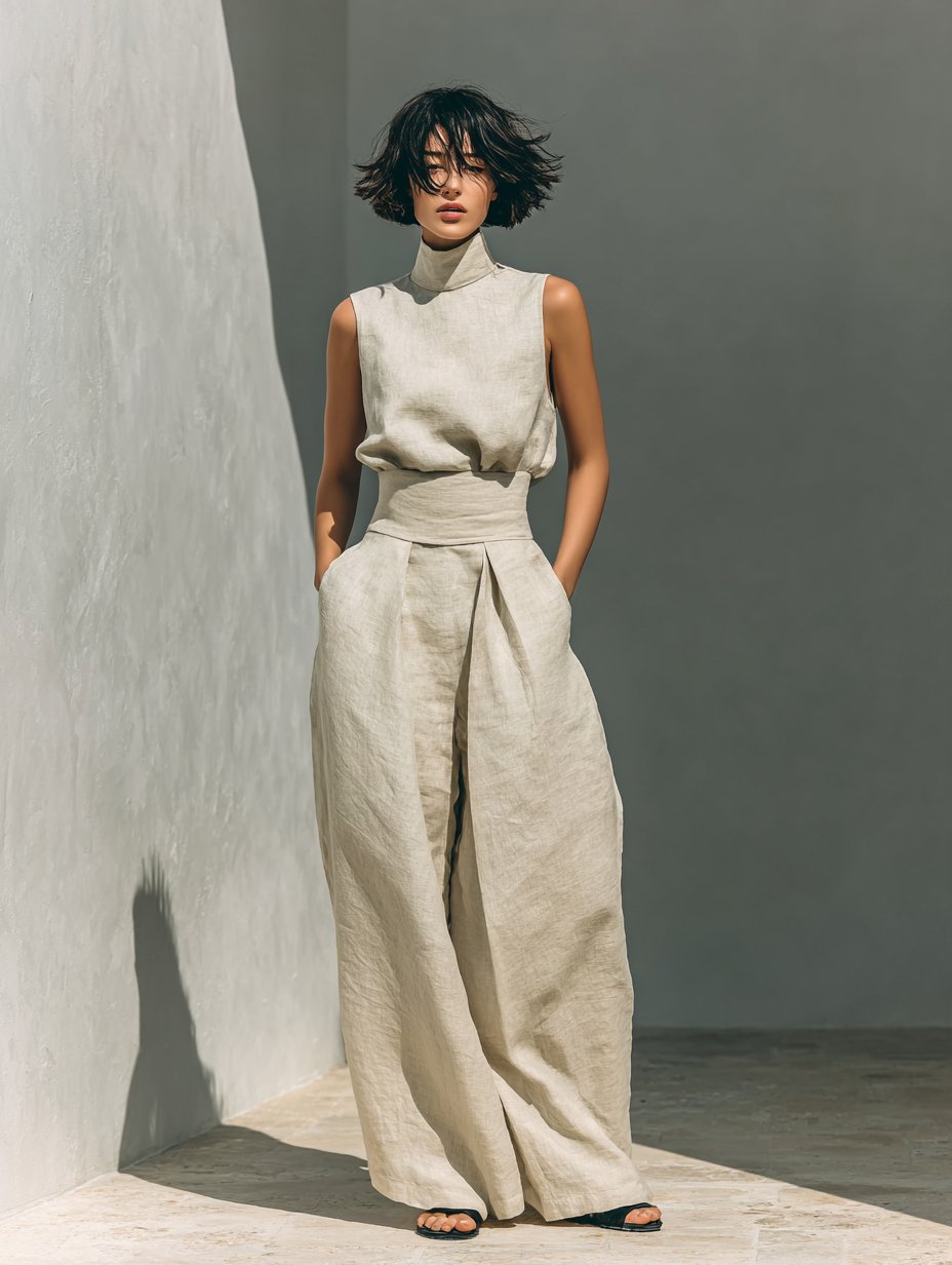 Women’s Linen Two Piece Set Sleeveless Top and Wide Leg Pants 7