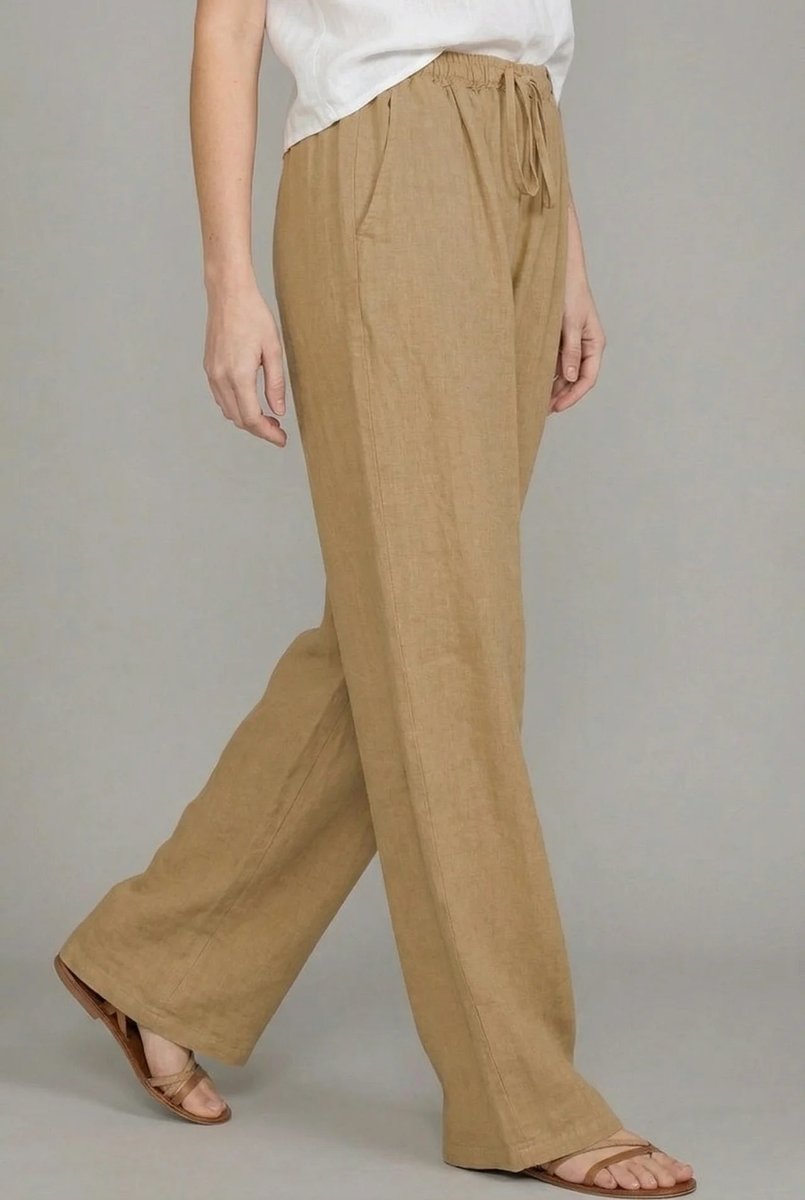 Women’s Linen Wide Leg Pants Elastic Waist with Drawstring 1