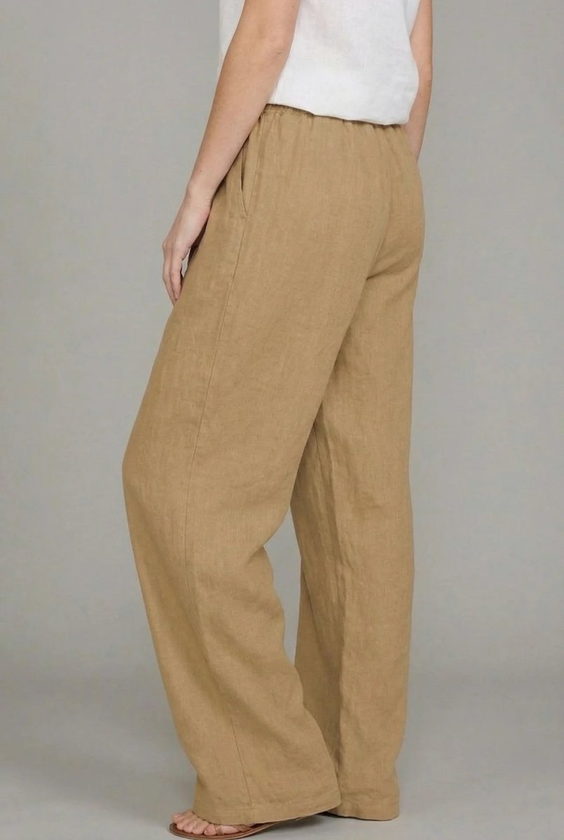 Women’s Linen Wide Leg Pants Elastic Waist with Drawstring 2