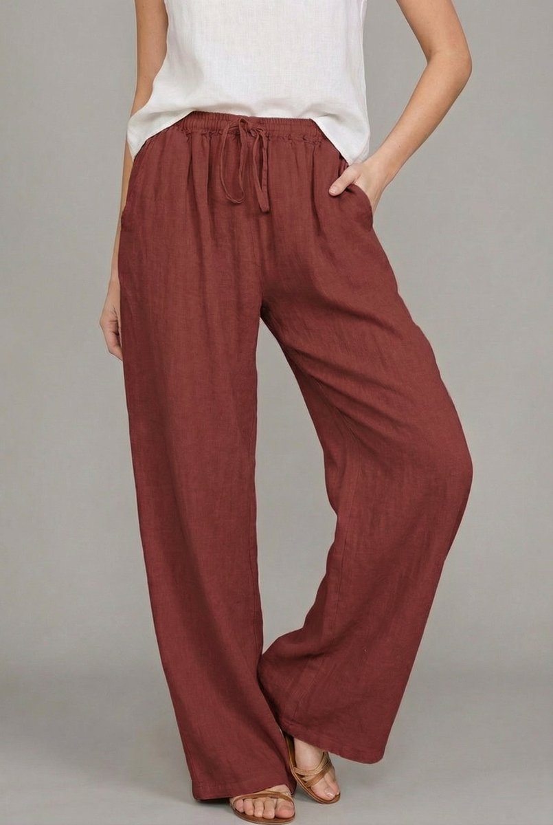 Women’s Linen Wide Leg Pants Elastic Waist with Drawstring 3