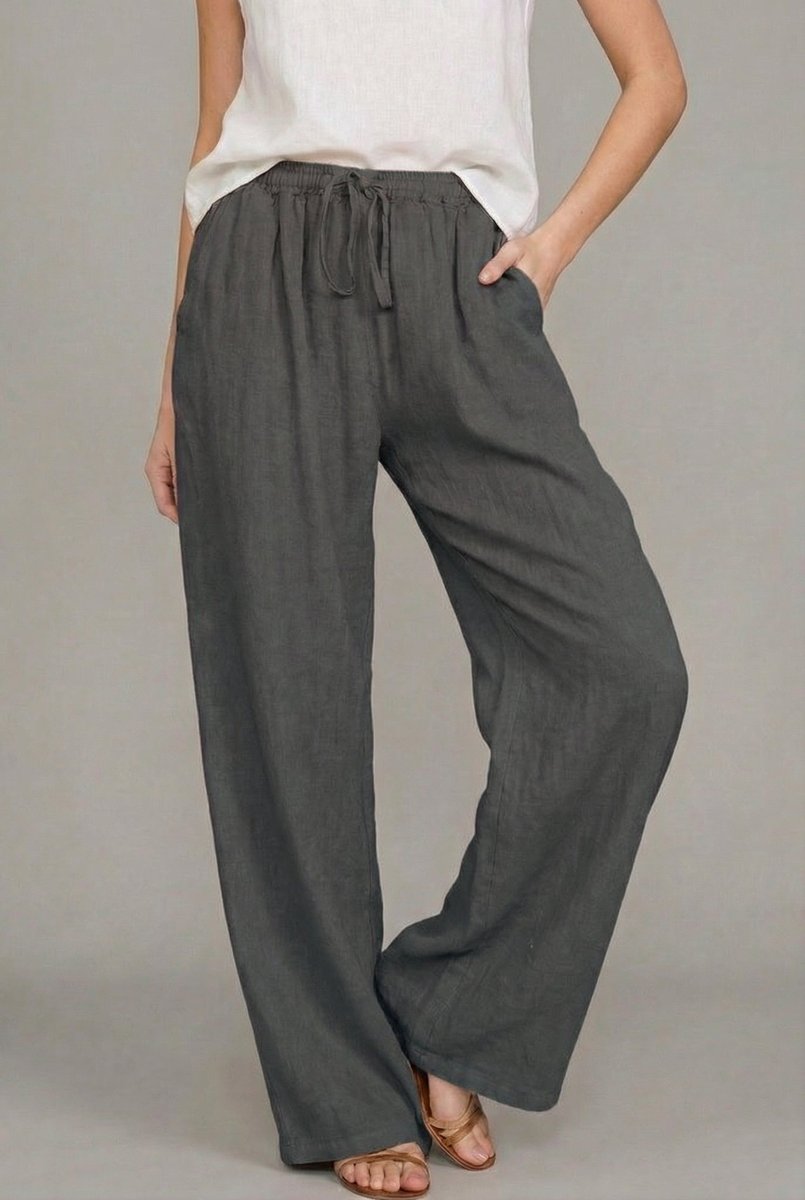 Women’s Linen Wide Leg Pants Elastic Waist with Drawstring 5