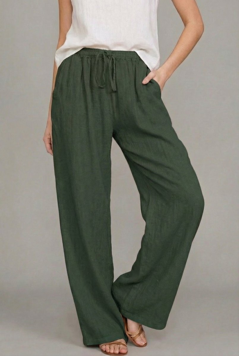 Women’s Linen Wide Leg Pants Elastic Waist with Drawstring 6