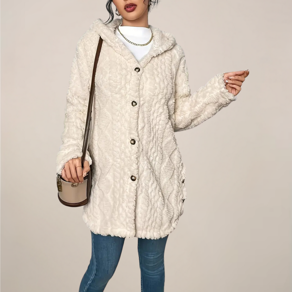 Women’s Long Cardigan Textured Knit Hooded Design for Spring 0
