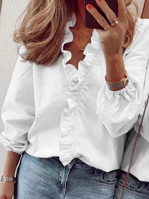 Women’s Long Sleeve Blouse Elegant Ruffle V-Neck Design 3