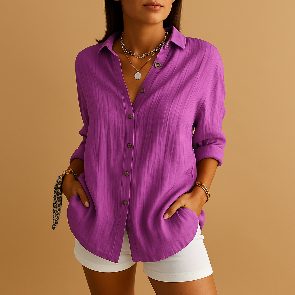 Women’s Long Sleeve Blouse Relaxed Fit Button-Down Style 8