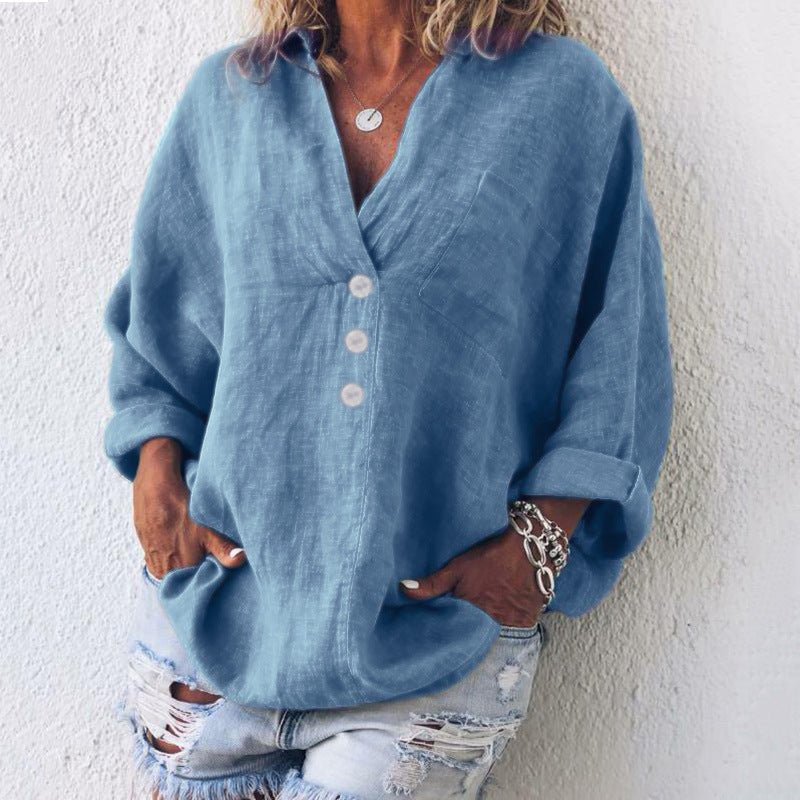Women’s Long Sleeve Blouse V-Neck Casual Oversized Style 1
