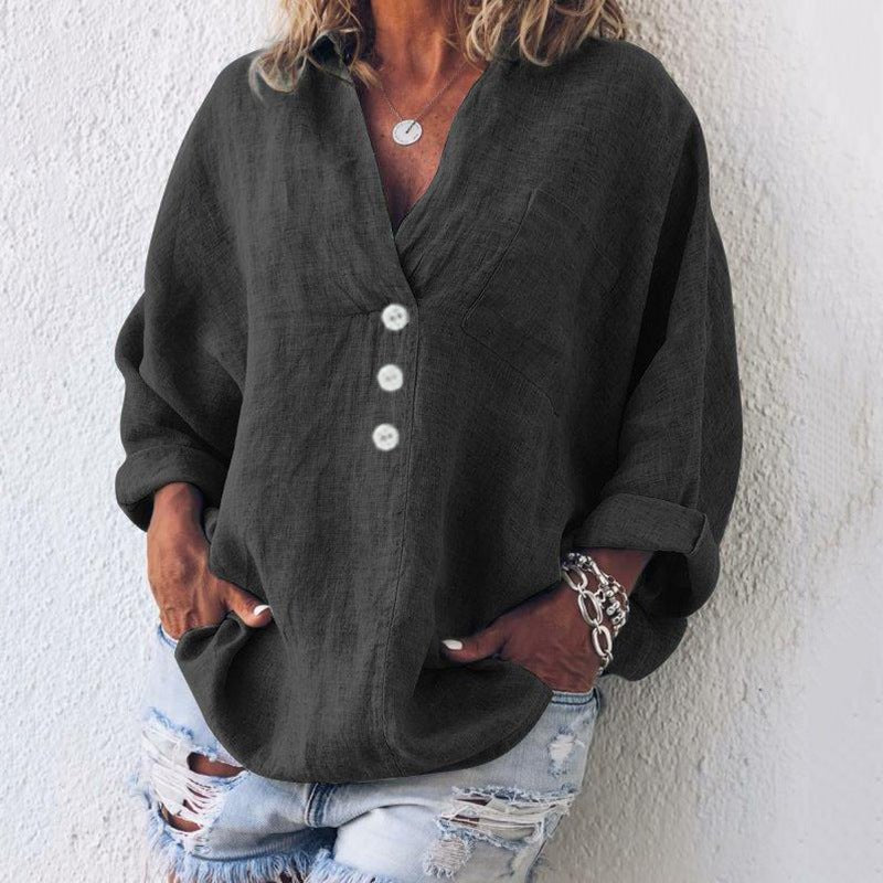 Women’s Long Sleeve Blouse V-Neck Casual Oversized Style 2