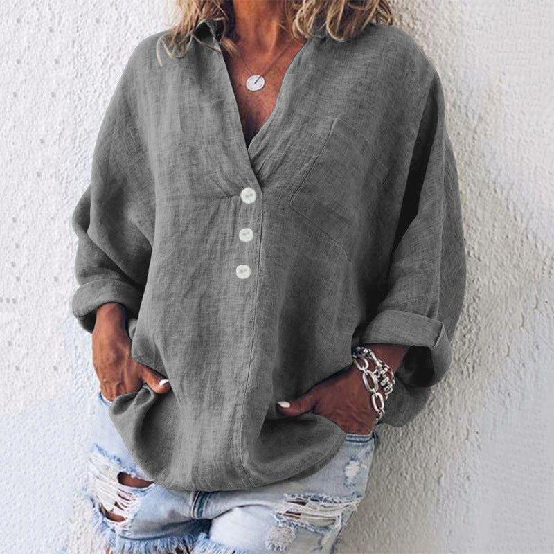 Women’s Long Sleeve Blouse V-Neck Casual Oversized Style 3