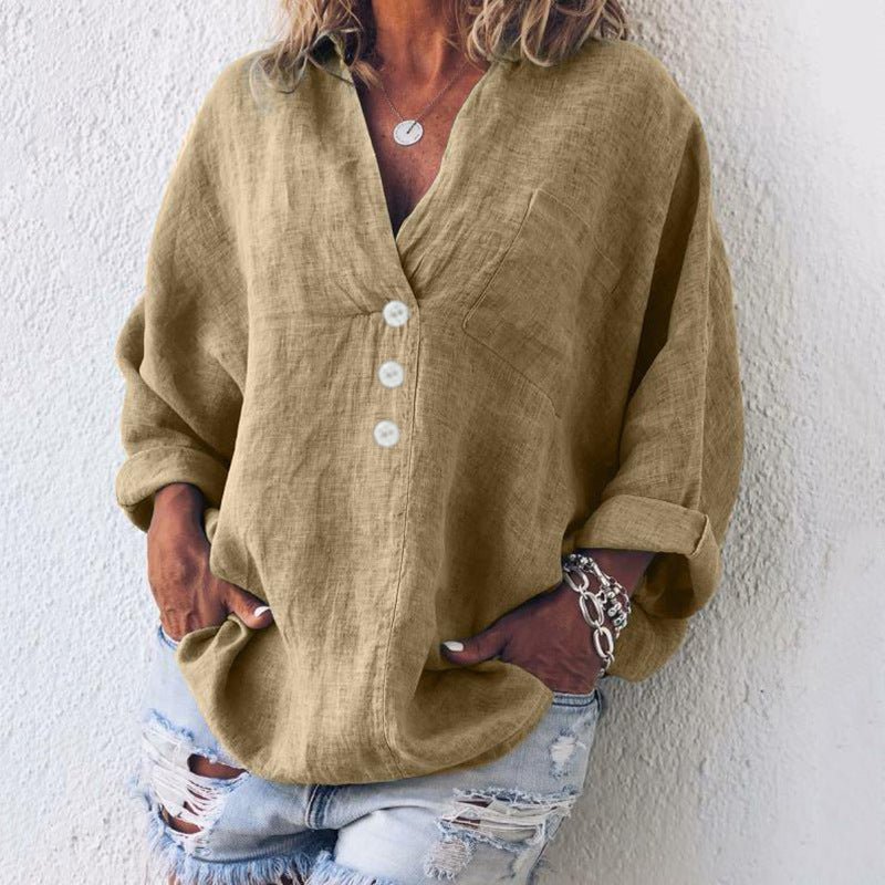 Women’s Long Sleeve Blouse V-Neck Casual Oversized Style 4