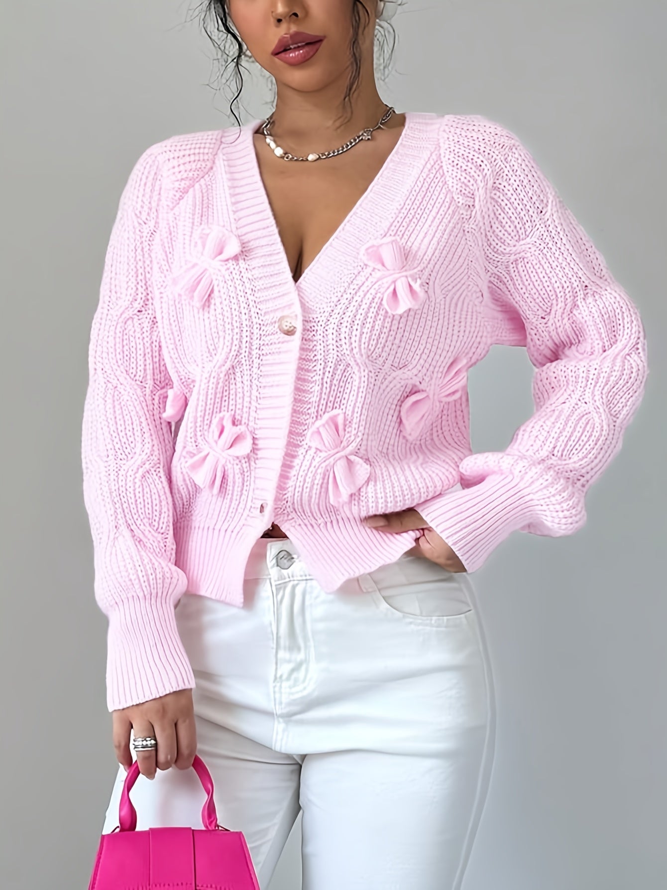 Women’s Long Sleeve Cardigan with Soft Bow Detail 2