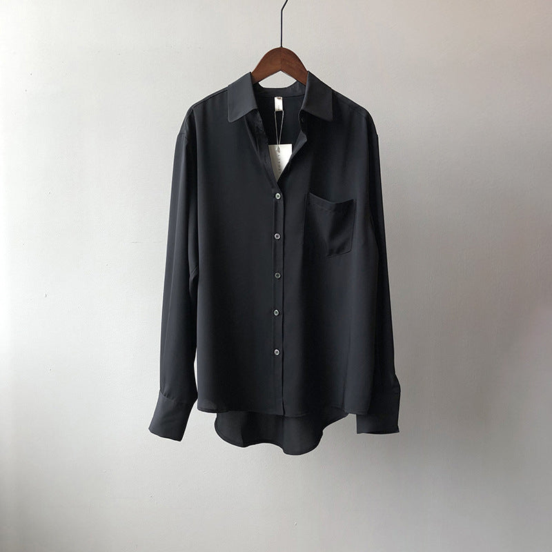 Women’s Long Sleeve Chiffon Shirt Classic Polo Style Elegant Design 0