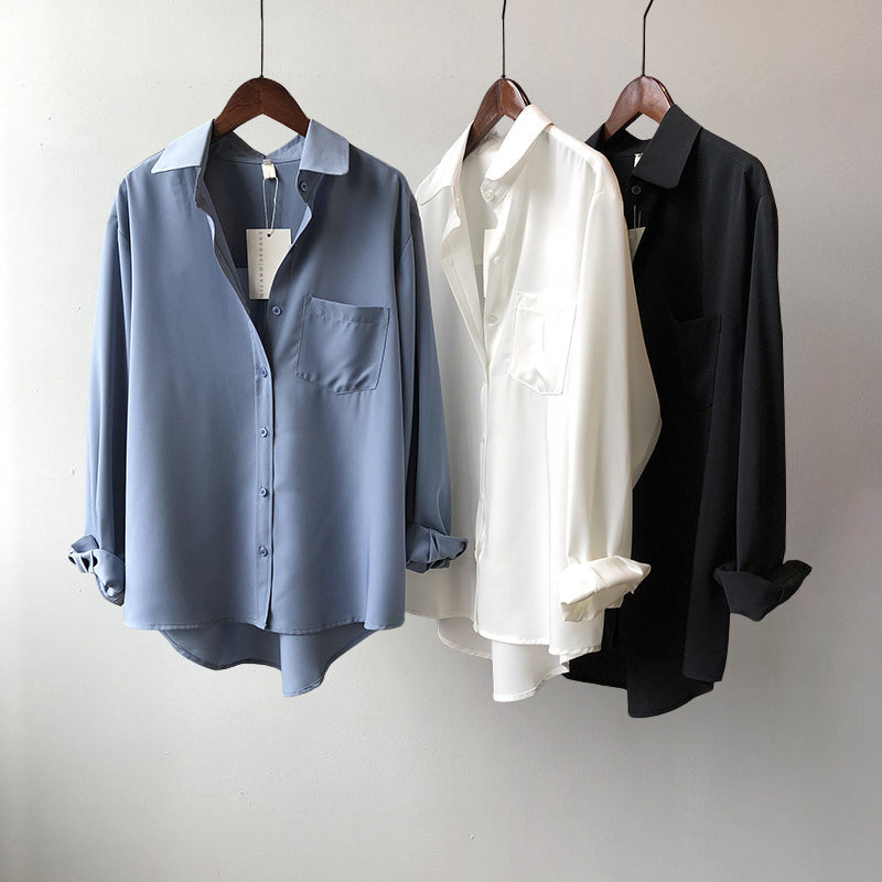 Women’s Long Sleeve Chiffon Shirt Classic Polo Style Elegant Design 1