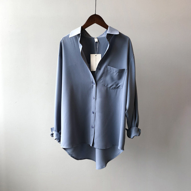 Women’s Long Sleeve Chiffon Shirt Classic Polo Style Elegant Design 3